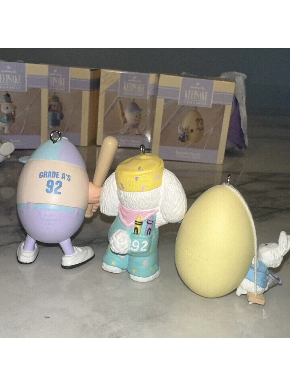 4 90s Hallmark christmas Easter Ornament Crayola Bunny Eggspert Painter Baseball